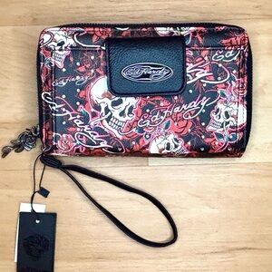 Ed Hardy Skull Graffiti Tattoo Print Wristlet Wallet